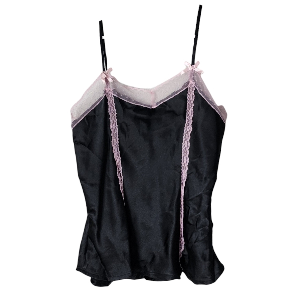BONGO x VINTAGE Y2K Satin feel slip tank in black /‎ pink size XL